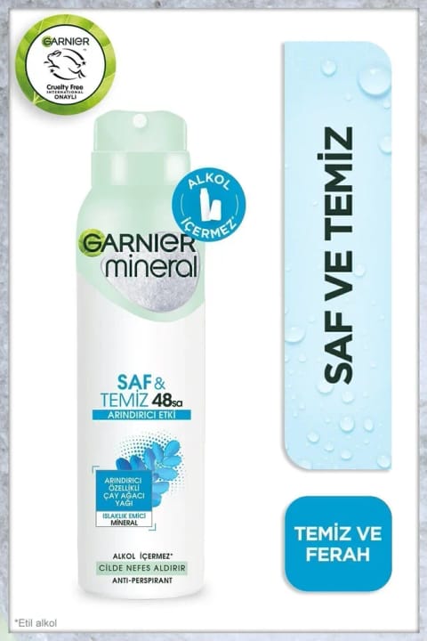 Garnier Mineral پاک و تمیز دئودورانت اسپری زنانه ۱۵۰ میلیلیتر - ماندگاری ۴۸ ساعت