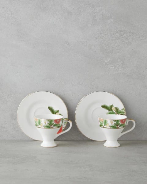 ست فنجان قهوه ۴ پارچه ۲ نفره Garden Dream New Bone China ۹۰ میلی‌لیتر سبز-سفید