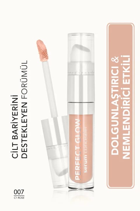 Flormar Perfect Glow Serum مرطوبکننده کانسیلر با پوشش بالا و اپلیکاتور اسفنجی — 007 C1 Rose