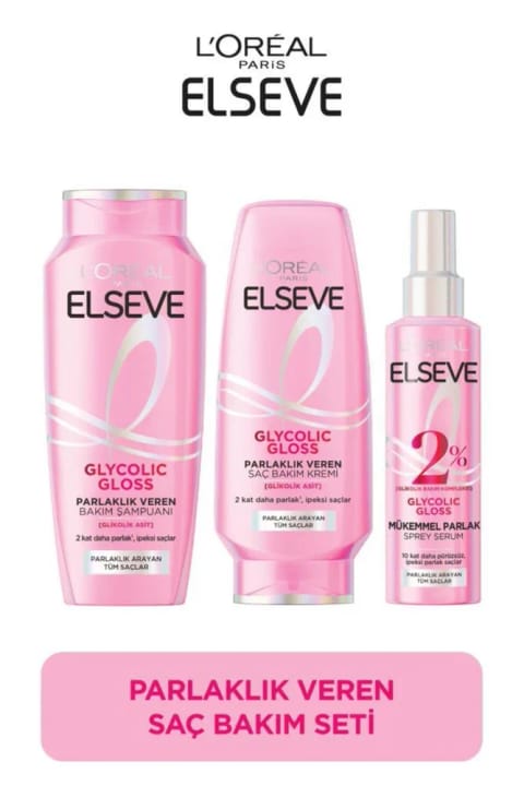 ELSEVE Glycolic Gloss موهای درخشان ست روتین مراقبت از مو: شامپو، نرمکننده،...