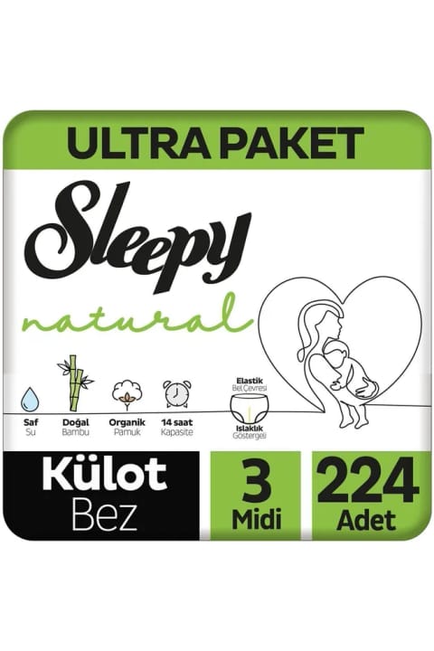 Sleepy Natural Ultra بسته پوشک شلواری سایز ۳ میدی ۲۲۴ عددی
