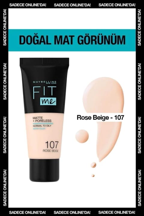 Maybelline New York Fit Me Matte Poreless کرم پودر - 107 Rose Beige
