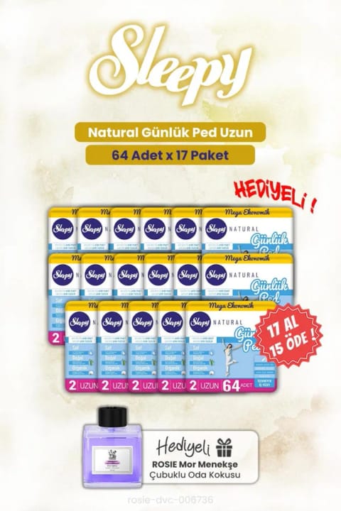 Sleepy نواربهداشتی روزانه Natural Long 64 عددی به همراه رایحه‌دهنده ROSIE
