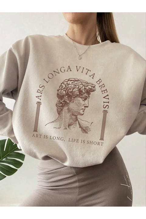 سویشرت اورسایز یقه صفر یوتیوبتارز یونیسکس با طرح Ars Longa Vita Brevis
