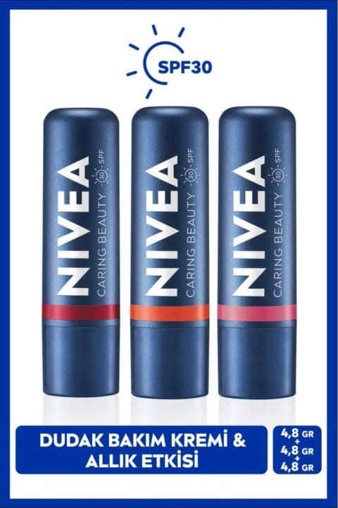 NIVEA SPF30 مرطوبکننده بالم لب 4.8 گرمی، رنگهای مرجانی، رز و قرمز