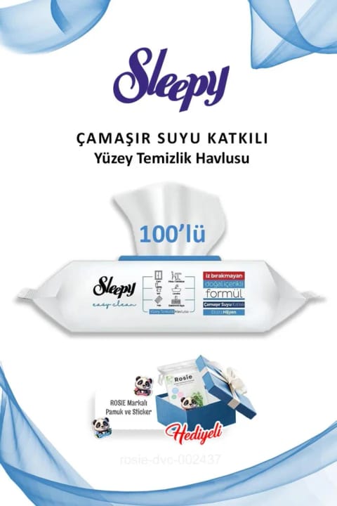Sleepy Easy Clean دستمال مرطوب ۱۰۰ عددی با وایتکس و رایحه رزی