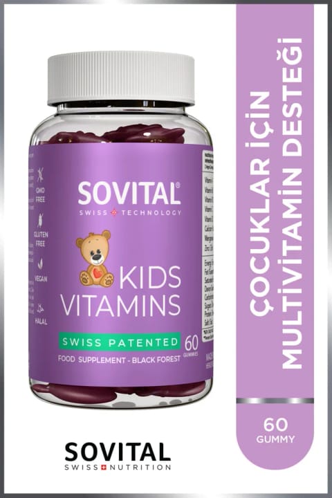SOVITAL Kids قرص جویدنی کودکان حاوی ویتامینهای A, C, D3, B6, B12، Zinc و Calcium
