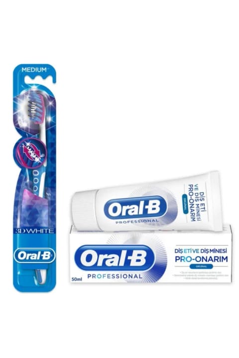 مسواک Oral-B Pro-flex 3 بعدی سفیدیبخش Luxe 40 مدیوم + خمیردندان 50 میلیلیتری