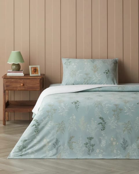 ست ملحفه یک نفره Floral Hush با ملحفه کش، 160x220 سانتی‌متر، سبز