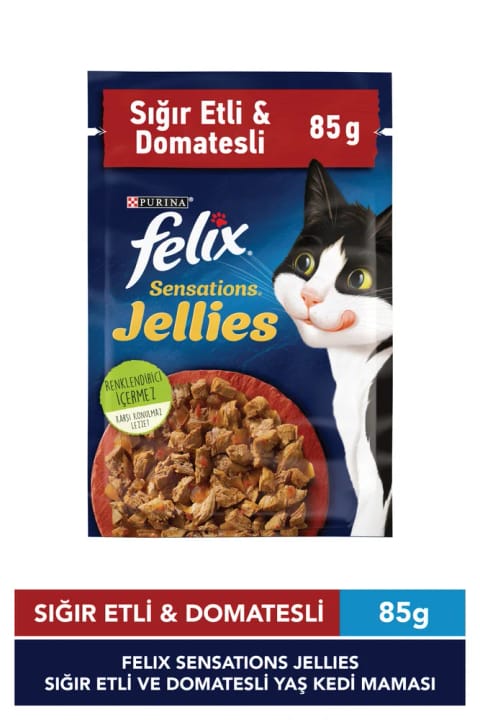 FELIX Sensations Jellies غذا مرطوب گربه با گوشت گاو و گوجهفرنگی ۸۵ گرم