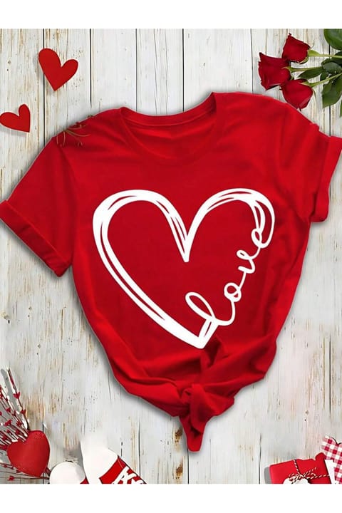 تیشرت طراحی چاپ قلب Love یونیسکس uyguntarz