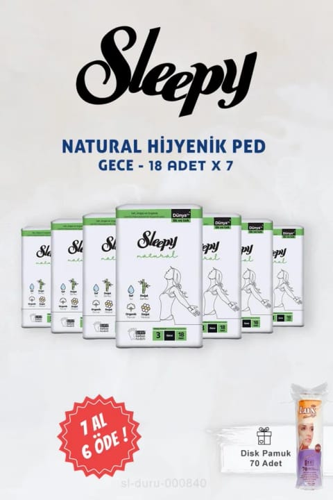 Sleepy Natural اولترا حساس نوار بهداشتی شبانه 18 عددی به همراه دیسک پنبه 70 عددی
