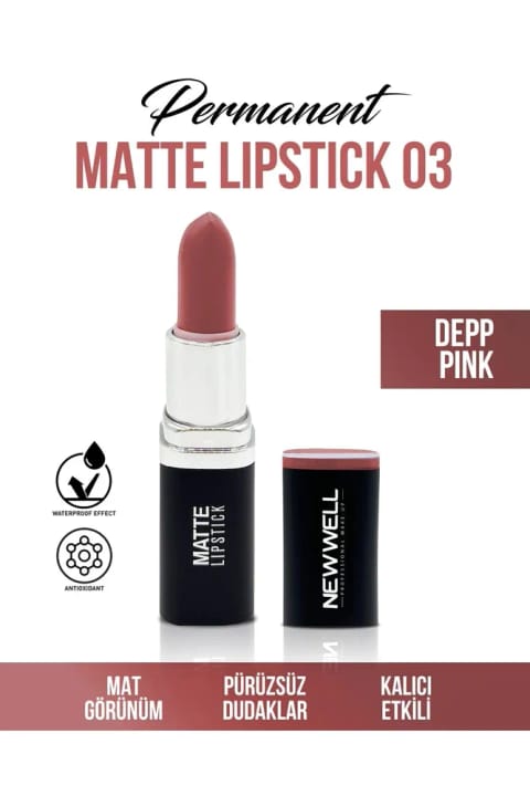 رژ لب مات دائمی New Well شماره 03 Deep Pink ماندگاری بالا