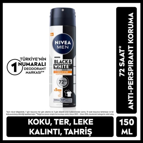 NIVEA من بلک اند وایت اسپری دئودورانت مردانه ۱۵۰ میلیلیتر