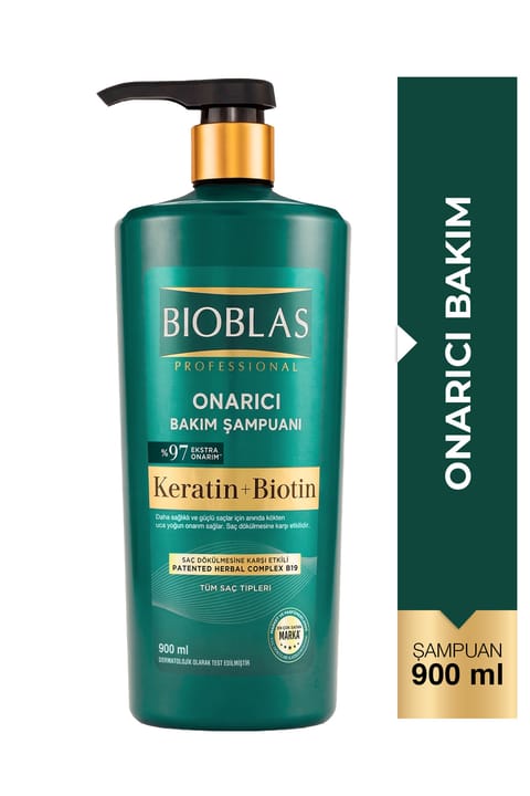 شامپو ترمیم‌کننده Bioblas با Keratin & Biotin ۹۰۰ میلی‌لیتر - همه انواع مو