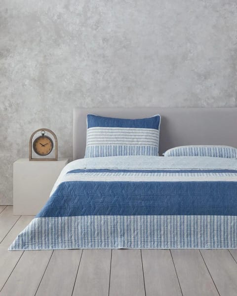 سرویس روتختی دو نفره Sleek Stripes مدل راه‌راه ۲۰۰×۲۲۰ سانتی‌متر آبی