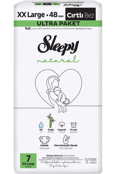 Sleepy Natural پوشک بچه سایز ۷ XXL بسته ۴۸ تایی - مناسب پوست حساس