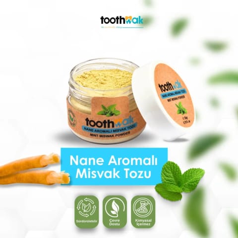 پودر دندانپزشکی Toothwak با طعم نعناع و مسواک چوبی ۲۰ گرم