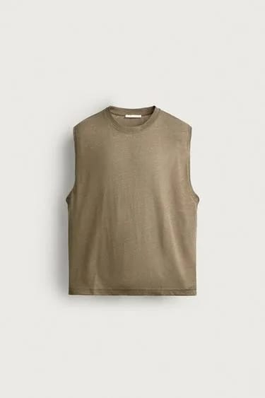 Relaxed Fit تاپ نخی/کتانی