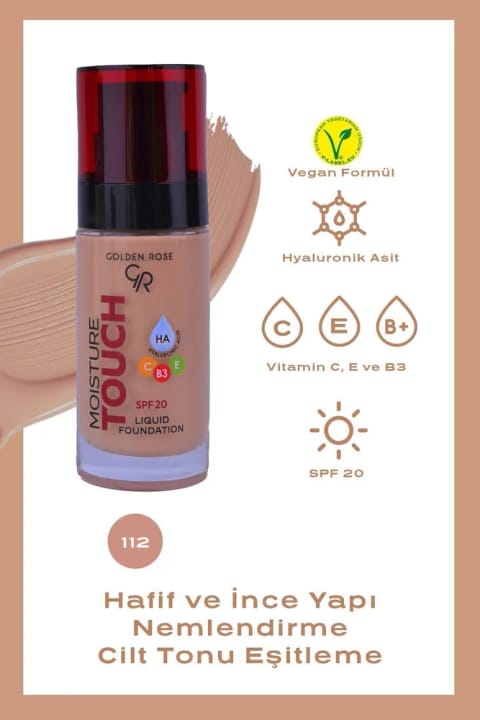 Golden Rose Moisture Touch Foundation No: 112 - مرطوب‌کننده حاوی Hyaluronic Acid