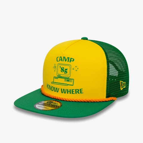 کلاه New Era Stranger Things 19Twenty Trucker Snapback یونیسکس سبز/زرد