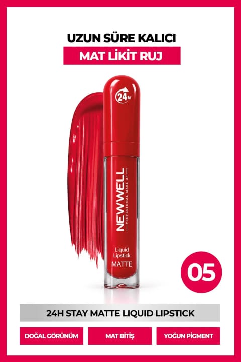 رژ لب مایع مات ماندگار New Well 24H Stay Matte شماره 05 حجم 5.5 ml