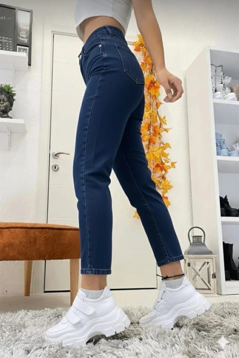 NWC Nicky زنانه جین مام جین آبی تیره کشسان