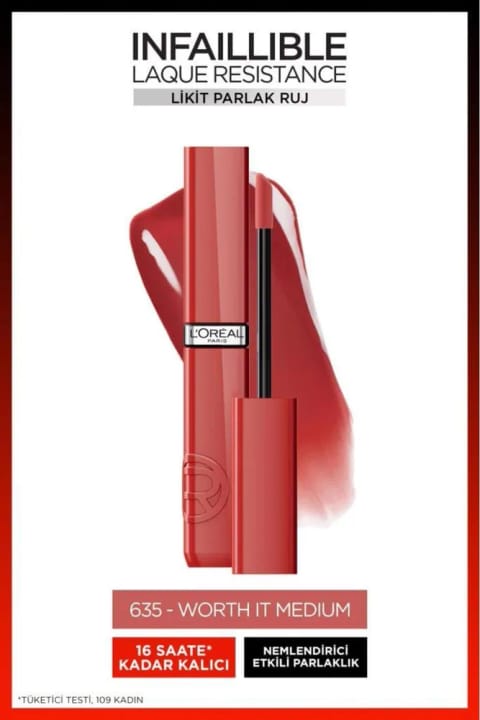 L'Oreal Paris Infaillible Laque Resistance رژ لب مایع براق - 635 Worth It Me...