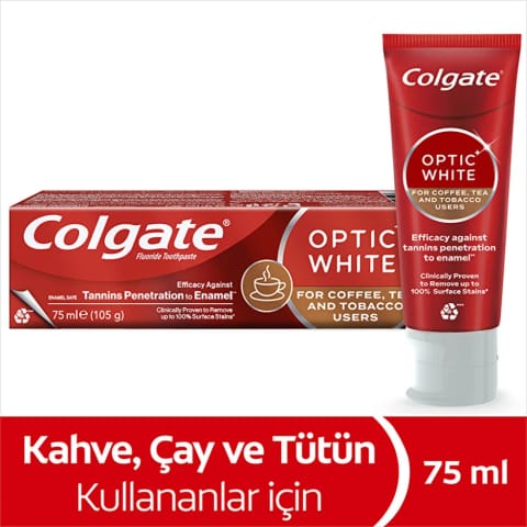 خمیردندان Colgate Optic White مخصوص مصرف کنندگان قهوه، چای و تنباکو ۷۵ میلیلیتر
