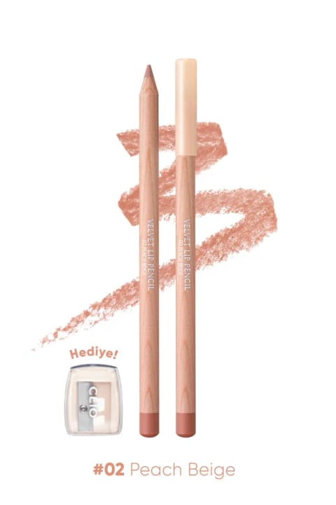 CLIO مخمل لپ پنسیل ست مداد لب و تراش با فرمول کرمی — 02 Peach Beige