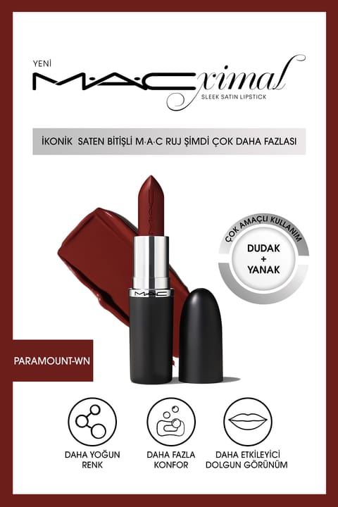 رژ لب ساتن M.A.C مدل MACximal Sleek Satin - رنگ Paramount حجم 3.5g