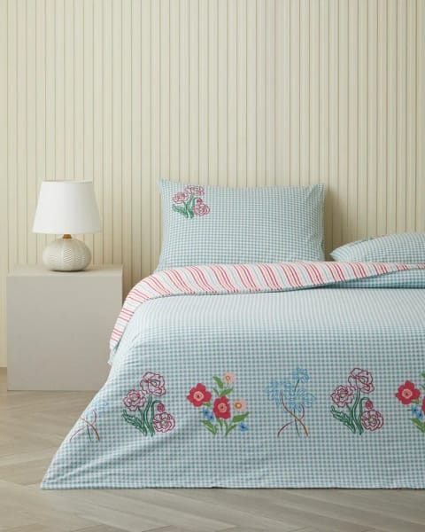 ست روتختی دو نفره پنبه‌ای Pastel Gingham ۲۰۰×۲۲۰ سانتی‌متر صورتی - نارنجی