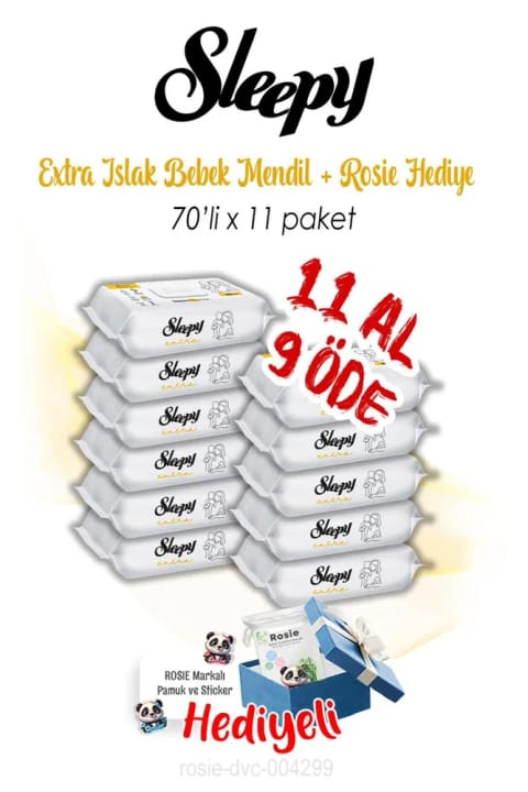 Sleepy 19 AL 17 ÖDE 70'li Extra مرطوبکننده دستمال مرطوب کودک و ROSIE