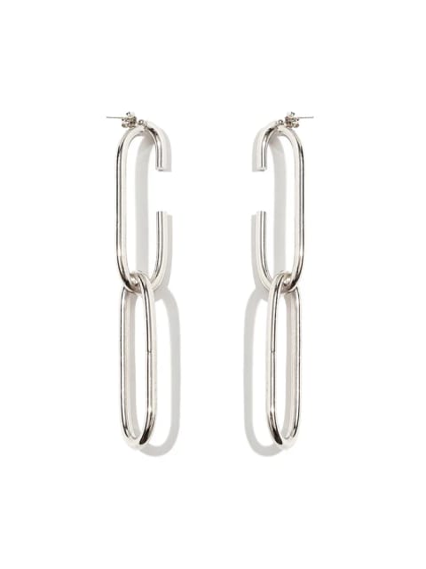 گوشواره بیضی آویزدار گیره‌ای - Silver