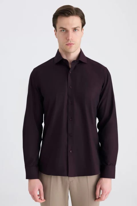 D'S Damat Ds Damat اسلیم فیت شرابی آرمویرلو پیراهن