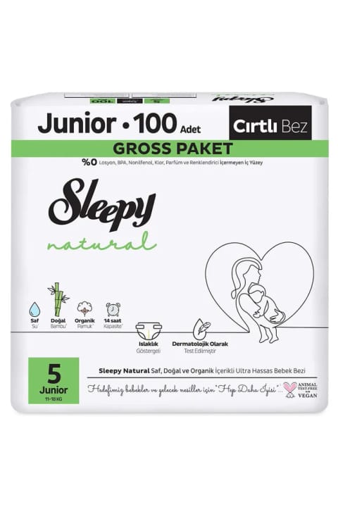 پوشک بچه Sleepy Natural بسته اقتصادی سایز ۵ (جونیور) ۱۰۰ عددی