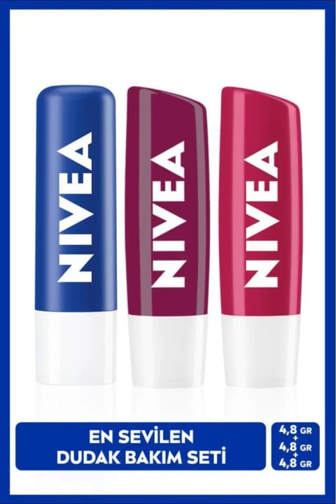 NIVEA Original Care بسته ۳ عددی بالم لب بیرنگ، توت سیاه و گیلاس ۴.۸ گرمی