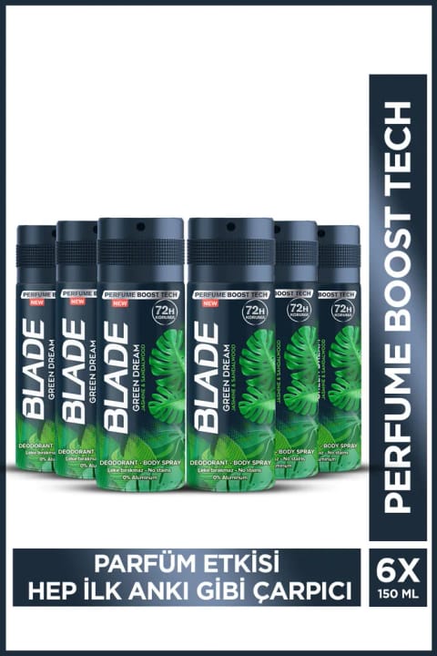 Blade Green Dream اسپری بدن دئودورانت بدون آلومینیوم مردانه ۶×۱۵۰ میلی‌لیتر خشک شدن سریع...