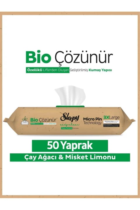 Sleepy Bio سطح پاک‌کن محلول در آب دستمال چای درخت و لیمو ترش ۵۰ برگ