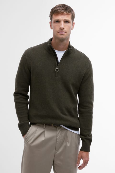 پلیور بافت نیمه‌زیپ Barbour Holden رنگ Olive Marl
