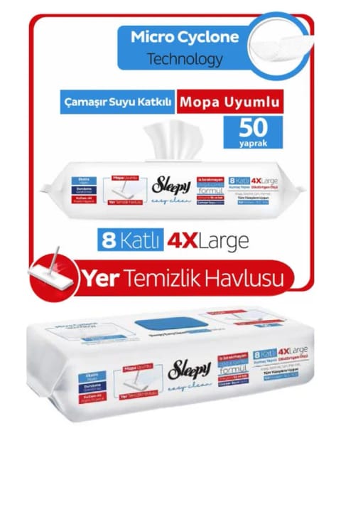 Sleepy Easy Clean دستمال تمیزکننده زمین 8 لایه 4 ایکسلارج 50 برگ 1 بسته