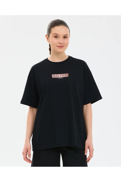 SKECHERS تی شرت گلدوزی شده زنانه سایز Oversize مشکی