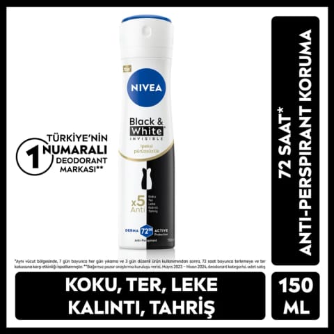 NIVEA Black & White Invisible ابریشمی و صاف دئودورانت اسپری زنانه ۱۵۰ میلیلیتر