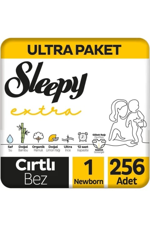 Sleepy Extra پوشک نوزاد یکبار مصرف سایز ۱ نوزاد تازه متولد شده بسته ۲۵۶ عددی