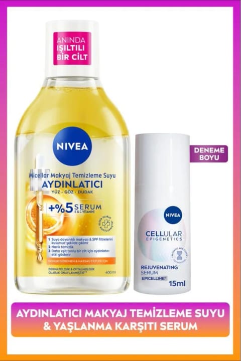 NIVEA ضد پیری و روشن‌کننده ست مراقبت از پوست، سرم پوست ۱۵ میلی‌لیتر و Mic...