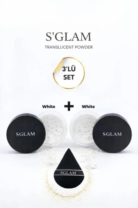 ست پودر و اسفنج پودر S'GLAM (سفید-سفید)