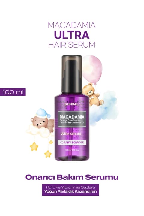 Kundal Macadamia Ultra Hair Serum ترمیمکننده موهای خشک و آسیبدیده — 100ml Baby Powder