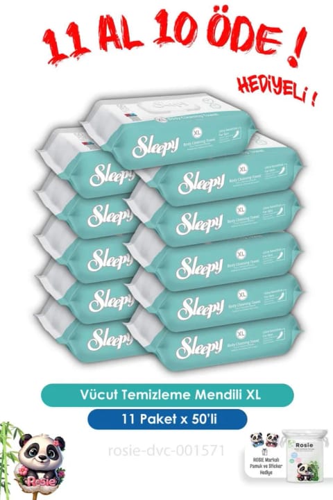 Sleepy دستمال مرطوب بدن سایز بزرگ ۵۰ عددی (۱۱ عدد جای ۱۰ عدد)