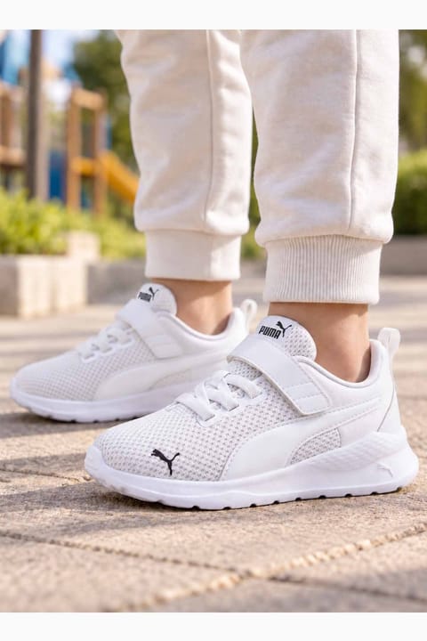 کفش اسپرت Puma بچگانه سفید مدل بنددار چسبی روزمره سبک راحت