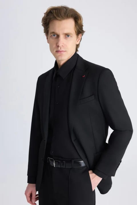 D'S Damat کت و شلوار اسلیم فیت مشکی طرح‌دار